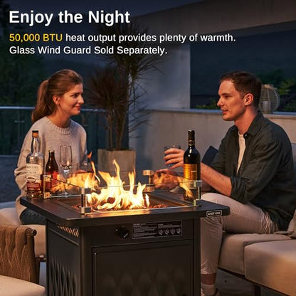 EAST OAK 28'' Propane Fire Pit Table, 50,000 BTU Steel Gas FirePit for Outdoor, Outside Patio Deck and Garden, CSA Certified Fire Table with Magnetic Lid, Cover-Storage Basket and Lava Rock , Black