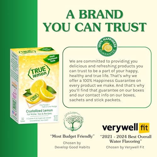True Lemon 100ct (Pack of 1) - Water Enhancer - Bulk Dispenser - 0 Calorie Drink Mix Packets For Water - Sugar Free Lemon Flavoring Powder Packets