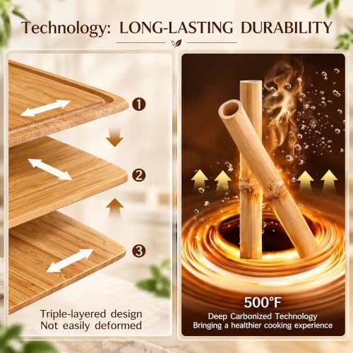 Dishwasher Safe Cutting Board,Bamboo Chopping Mats with Juice Groove（Amber）