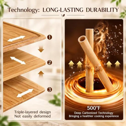 Dishwasher Safe Cutting Board,Bamboo Chopping Mats with Juice Groove（Amber）