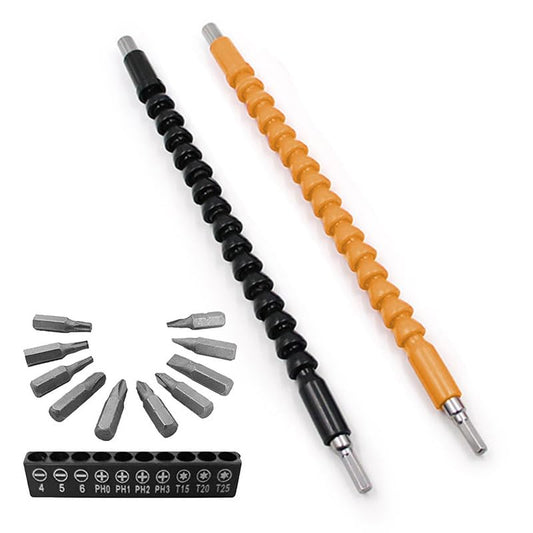 2 Pack Flexible Drill Bit Extension with 10 Drill Bit Sets, YTFGGY 11.8 inch Magnetic Hex Soft Shaft, Flexible Screwdriver Extension for Connect Drive Shaft Tip Drill Bit Kit Adaptor (BY)