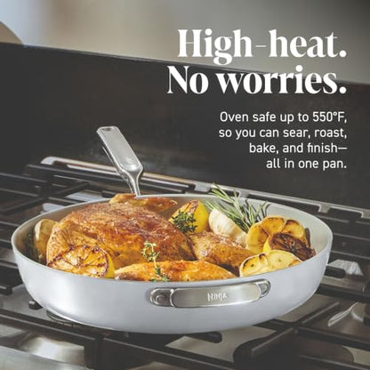 Ninja NeverQuit 3-Piece Ceramic Fry Pan Set, Bone & Silver, CQ13000IV2