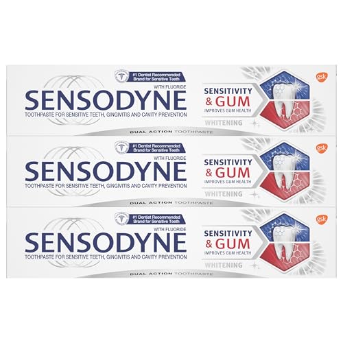 Sensodyne Sensitivity & Gum Whitening Toothpaste, Toothpaste for Sensitive Teeth & Gum Problems, 3.4 Ounces (Pack of 3)