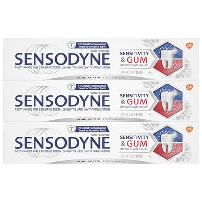 Sensodyne Sensitivity & Gum Whitening Toothpaste, Toothpaste for Sensitive Teeth & Gum Problems, 3.4 Ounces (Pack of 3)
