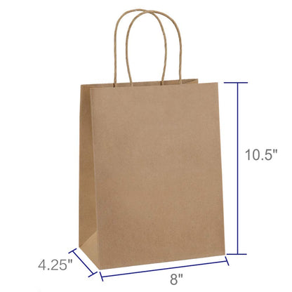 BagDream Gift Bags 8x4.25x10.5 100Pcs Brown Paper Gift Bags with Handles Bulk for Wedding, Party Favor, Grocery, Shopping, Retail, Merchandise Medium Kraft Paper Sacks