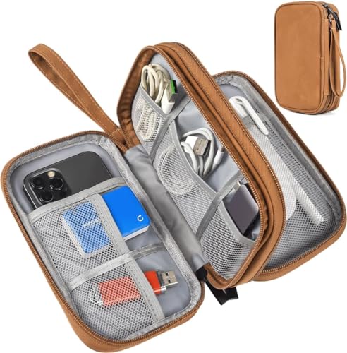 Electronic Organizer Travel Cable Accessories Case, Waterproof Electronic Accessories Organizer Bag - Brown