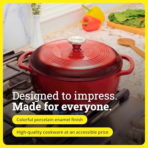 Lodge Essential Enamel Cast Iron Dutch Oven, 6 Quart, Island Spice Red