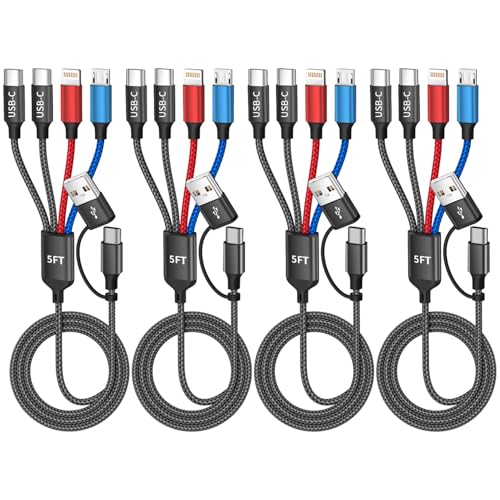 Travel Essentials 2026, 4 in 2 Charging Cable with Dual Type-C/IP/Micro USB