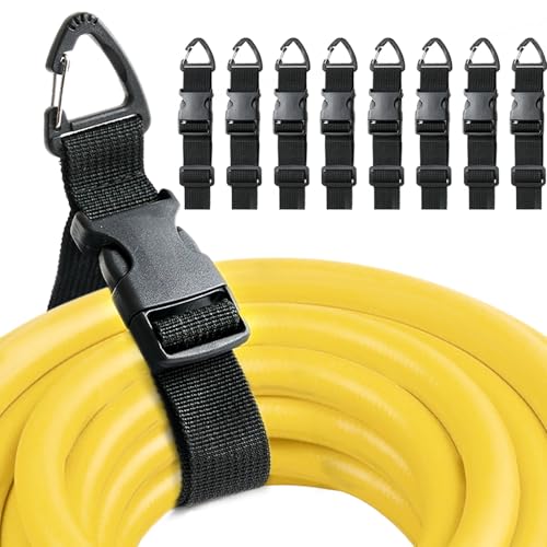 Heavy Duty Extension Cord Holder Organizer (8 Pack black) 17 Inch Adjustable Storage Straps with Triangle Clips Perfect for Garage Organization Workshop Storage and Men's Gadgets