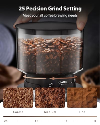Aromaster Burr Coffee Grinder, 25 Settings, 2-12 Cups, Anti-Static, Black
