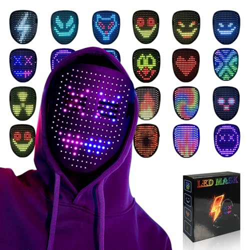 MOYACA Led Mask Light up Mask Gesture Sensing, Kids Cool Toy Teen Boys Gift | 50 Glowing Patterns for Halloween Christmas Costume Cosplay Birthday Party Favors, Adjustable Fit for Teens Boys Kids Ages 5+