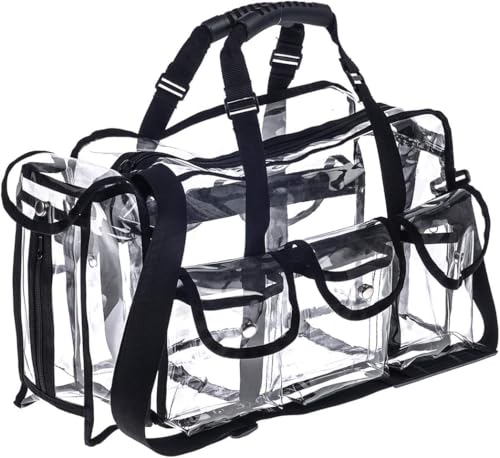 Jula Vance Professional Clear PVC Makeup Kits Organizer Make up Set Bag MUA Carry All Artist Transparent Vinyl Travel Cosmetic Bag with 6 External Pockets & Tissue Holder