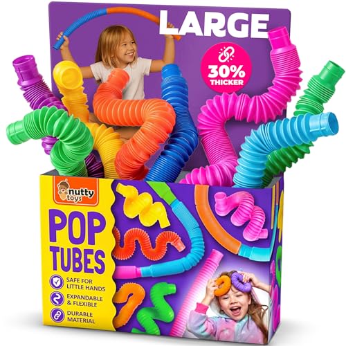 Nutty Toys Pop Tubes - Large 8-Pack Sensory Toys - Creative STEM Learning for Kids & Toddlers - Connect & Pop! Top ADHD Autism Fidget 2026, Best Boy & Girl Christmas Stocking Stuffers Gifts Idea