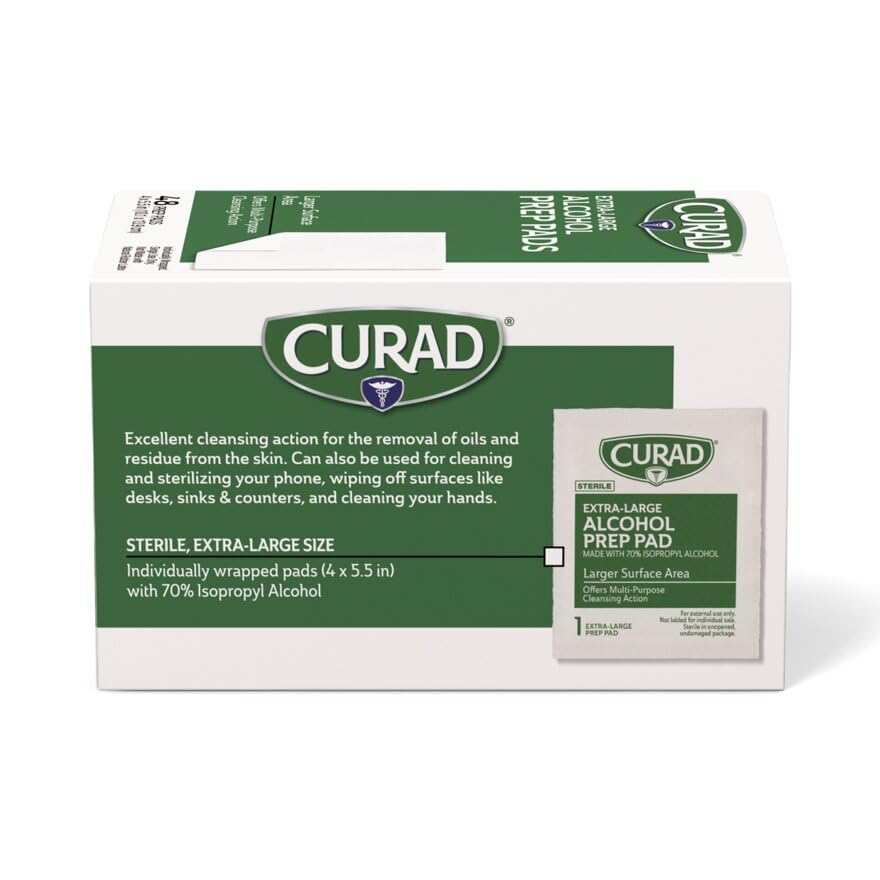CURAD XL - Sterile Alcohol Prep Pad, 4" x 5.5", Multi-purpose cleaning Action, 48/Box, Carton of 3