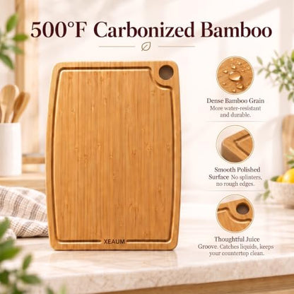 Dishwasher Safe Cutting Board,Bamboo Chopping Mats with Juice Groove（Amber）