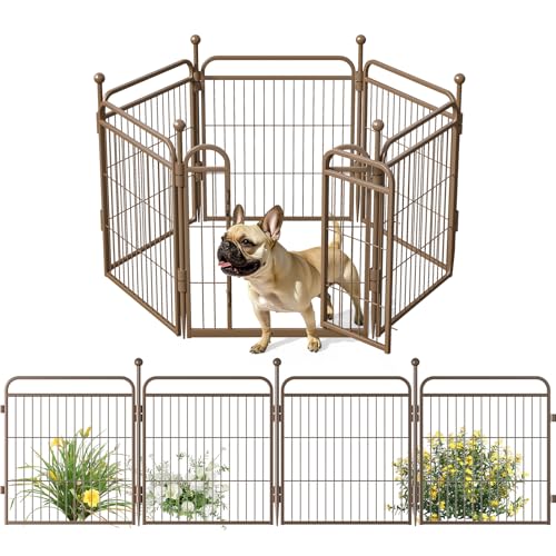 Gardner Pet Dog Playpens, 24" H 6 Panels Dog Pen Outdoor/Indoor Dog Fence Exercise Pen for Small/Medium Dogs, Pet Play Yard Gate with Gravity Automatic Lock, Pet Playpen, Brown