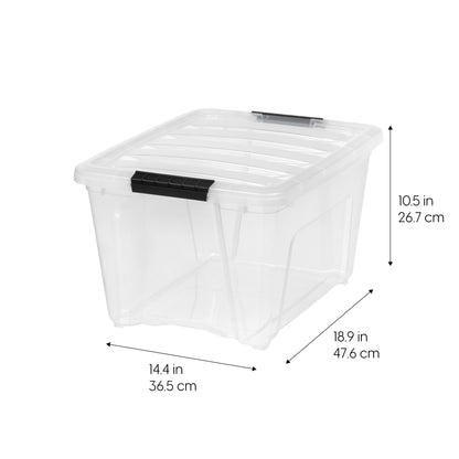 IRIS USA 32 Qt Stackable Plastic Storage Bins with Lids, 6 Pack - BPA-Free, Made in USA - See-Through Organizing Solution, Latches, Durable Nestable Containers, Secure Pull Handle - Clear
