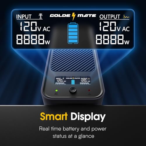 GOLDENMATE 1000VA/800W Lithium UPS Battery Backup & Surge Protector, Gray | Pure Sine Wave, 8 Outlets, Color LCD, 230Wh LiFePO4 Backup Battery, Uninterruptible Power Supply for PC/Internet/Home Office