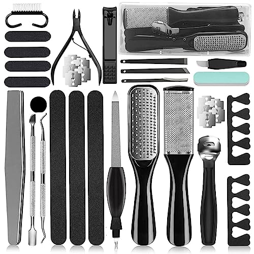 36 in 1 Professional Pedicure Kit, Foot File, Foot Rasp and Callus Remover | Stainless Steel Pedicure Tools for Feet with Foot Scrubber, Nail Clippers and Storage Case for Home or Salon Foot Care