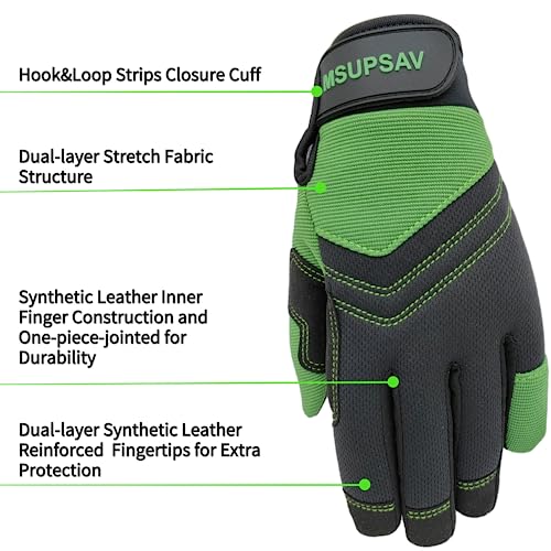 MSUPSAV Work Glove,Work Gloves Men,Synthetic Leather Working Glove,Gloves for Men,Mens Mechanic Gloves,Yard Work Gloves for Men,Gifts for Men (Green, Extra Large)