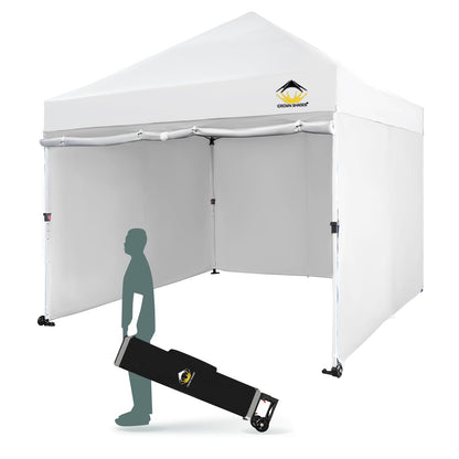 CROWN SHADES 10x10 Pop Up Canopy Tent Instant Commercial 1-Person Setup Patended Centerlock with 400D Silver Coated Fabric, 4 Sidewalls, 4" Wheels, 4 Upgraded Weights, Sto'N Go Bag, White