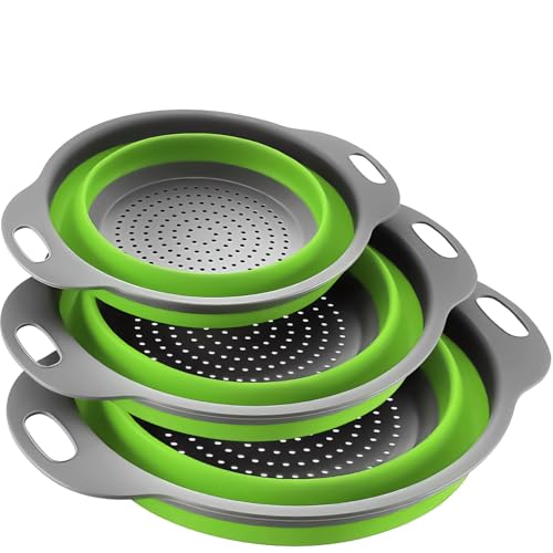 Collapsible Colander Set of 3, Space-Saving Foldable Strainer for Kitchen