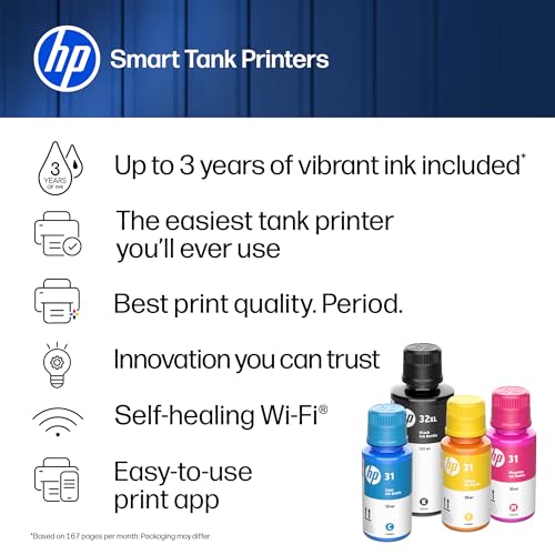 HP Smart Tank 5003 Wireless All-in-One Ink Tank Printer, Scanner, Copier with up to 3 Years of Ink Included, Best-for-Home, Cartridge-Free Refillable, AI-Capable (9B2D3A)