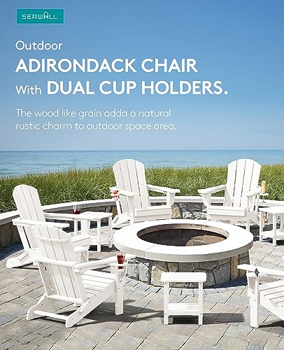 SERWALL Adirondack Chair with Cup Holders - Composite Adirondack Chairs HDPE Outdoor Chairs All Weather Use- White