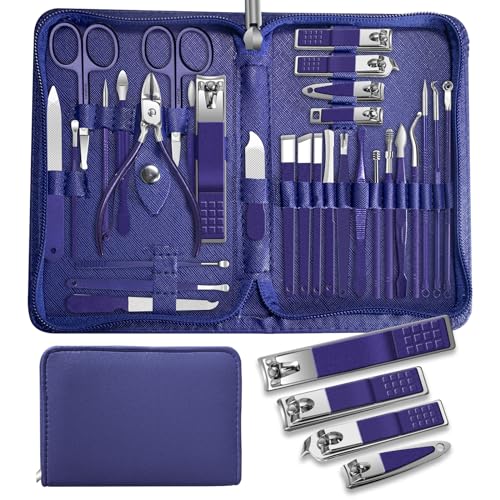 30Pcs Manicure Pedicure Kit, Nail Clippers Kit Professional and Stainless Steel Nail Care Tools, Toenail Clipper Cutters Men's Accessories With Beauty Tools Luxurious Travel Case (Blue)