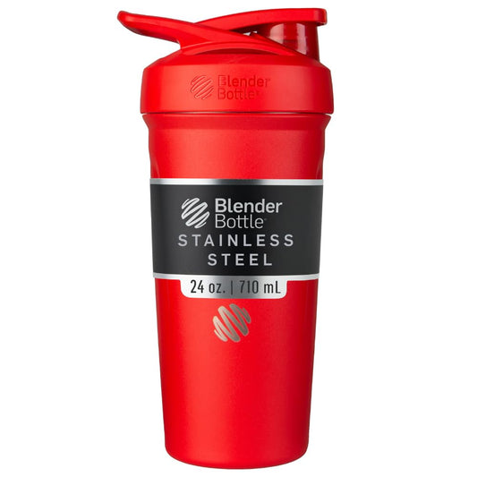 BlenderBottle Strada Shaker Cup Insulated Stainless Steel Water Bottle with Wire Whisk, 24-Ounce, Red