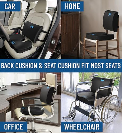 Everlasting Comfort Doctor Recommended Memory Foam Seat Cushion for Office Chairs & Car - Ergonomic Office Desk Accessories - Cushions for Tailbone Pain Relief, Sciatica & Back Support Pillow
