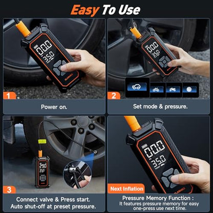 OlarHike Tire Inflator Portable Air Compressor, 150PSI Dual Power - 6000mAh & 12V DC, Cordless Air Pump for Car Tires, Bike, Motorcycle, Balls with LED & Digital Pressure Gauge, Auto Shut‑Off