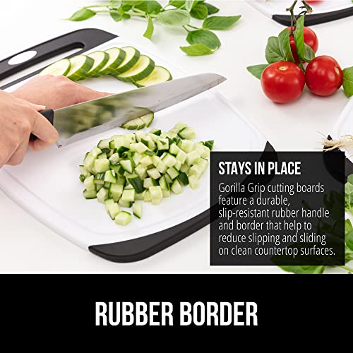 GORILLA GRIP 100% BPA-Free Reversible Kitchen Cutting Board Set of 3, Nonporous, Juice Grooves to Catch Liquid, Slip Resistant Handle Border, Dishwasher Safe, Durable Large Food Chopping Boards, Black