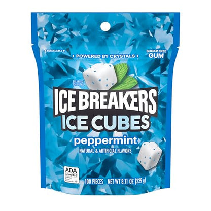ICE BREAKERS Ice Cubes Peppermint Sugar Free Chewing Gum Pouch, 8.11 oz (100 Pieces)