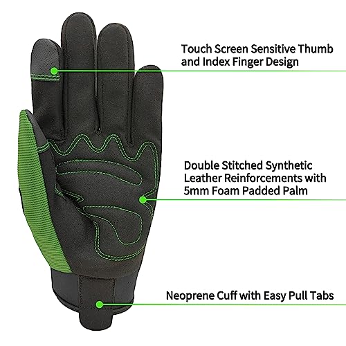 MSUPSAV Work Glove,Work Gloves Men,Synthetic Leather Working Glove,Gloves for Men,Mens Mechanic Gloves,Yard Work Gloves for Men,Gifts for Men (Green, Extra Large)