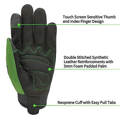 MSUPSAV Work Glove,Work Gloves Men,Synthetic Leather Working Glove,Gloves for Men,Mens Mechanic Gloves,Yard Work Gloves for Men,Gifts for Men (Green, Extra Large)
