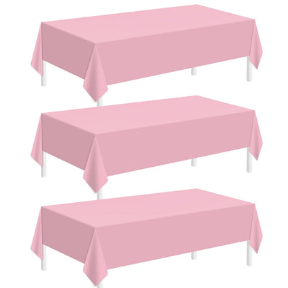 Childom 3 Pack Plastic Tablecloths for Rectangle Tables 54" x 108" Pink Disposable Table Cloths for 6 to 8 Foot Valentines Day Table cloth Indoor Outdoor Parties Birthday Wedding Christmas Anniversary