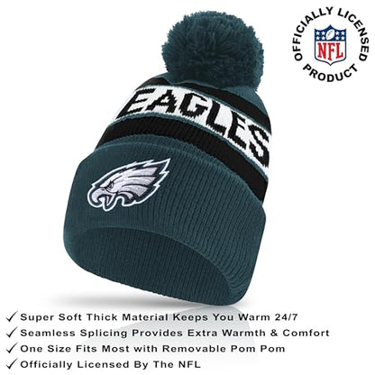 Ultra Game NFL Official Adults Unisex Super Soft Winter Beanie Knit Hat With Extra Warm Touch Screen Gloves, Philadelphia Eagles, Team Color 1, 1SIZE