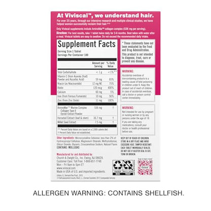 Viviscal Hair Growth Supplements For Women For Thicker, Fuller Hair, Nourishes Thinning & Loss, With Proprietary Collagen Complex, 180 Tablets, 3 Month Supply