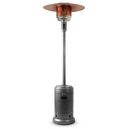 Amazon Basics 46,000 BTU Outdoor Propane Patio Heater with Wheels, Commercial & Residential, 13489.74 watts, Slate Gray, with water tank, 32.1 x 32.1 x 91.3 inches (LxWxH)
