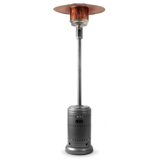 Amazon Basics 46,000 BTU Outdoor Propane Patio Heater with Wheels, Commercial & Residential, 13489.74 watts, Slate Gray, with water tank, 32.1 x 32.1 x 91.3 inches (LxWxH)