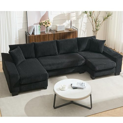 ERYE 114-Inch Oversized U-Shaped Sleeper Sectional Sofabed, U Shaped Pull Out Sleeper Couch Symmetrical Convertible Sectional Sofa Bed with Double Chaise Daybed & Toss Pillows