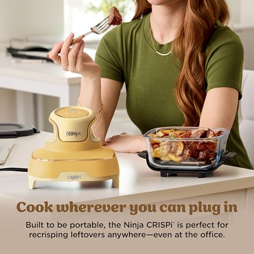Ninja | Air Fryer | Crispi 4-in-1 Portable Cooking System | 4QT & 6 Cup Glass Containers, Crisper Plates & Storage Lids Included | Microwave, Freezer & Dishwasher Safe | Ginger Snap | FN101GD