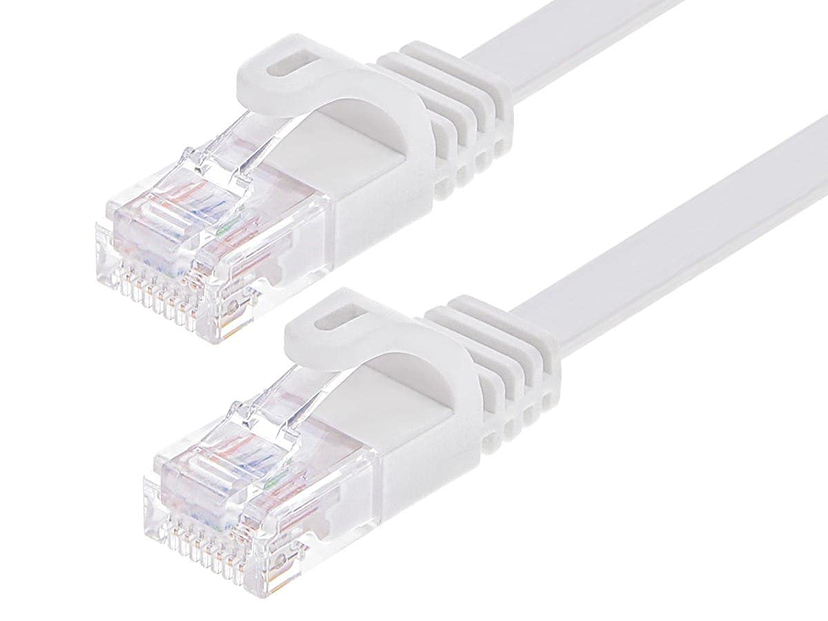 Monoprice Cat6 14ft White Flat Patch Cable UTP 30AWG 550MHz Pure Bare Copper Snagless RJ45 Flexboot Series Ethernet Cable