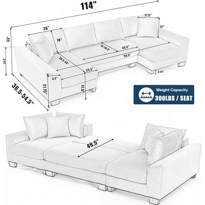 ERYE 114-Inch Oversized U-Shaped Sleeper Sectional Sofabed, U Shaped Pull Out Sleeper Couch Symmetrical Convertible Sectional Sofa Bed with Double Chaise Daybed & Toss Pillows