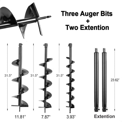 PRIJESSE 72cc Post Hole Digger 2-Stroke Petrol Gas Powered Earth Digger with 2 Extension Rods + 3 Auger Drill Bits (4" 8" & 12") for Farm Garden Plant…
