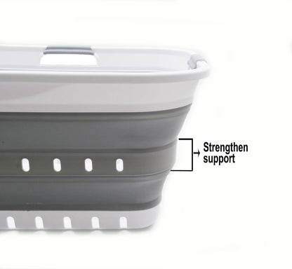 SAMMART 42L (11 gallon) Collapsible Plastic Laundry Basket - Foldable Pop Up Storage Container/Organizer - Space Saving Hamper/Basket (1, White/Grey)