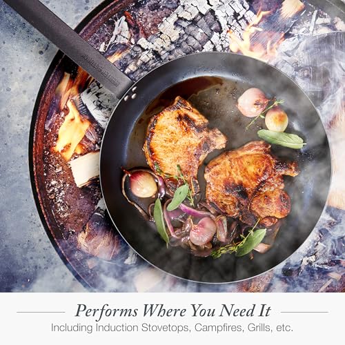 Merten & Storck Pre-Seasoned Carbon Steel 12" Frying Pan Skillet, Fast Heating, Naturally Nonstick, Induction & Oven Safe, High-Heat & Open Flame Compatible, Perfect for Searing Grilling & Camping