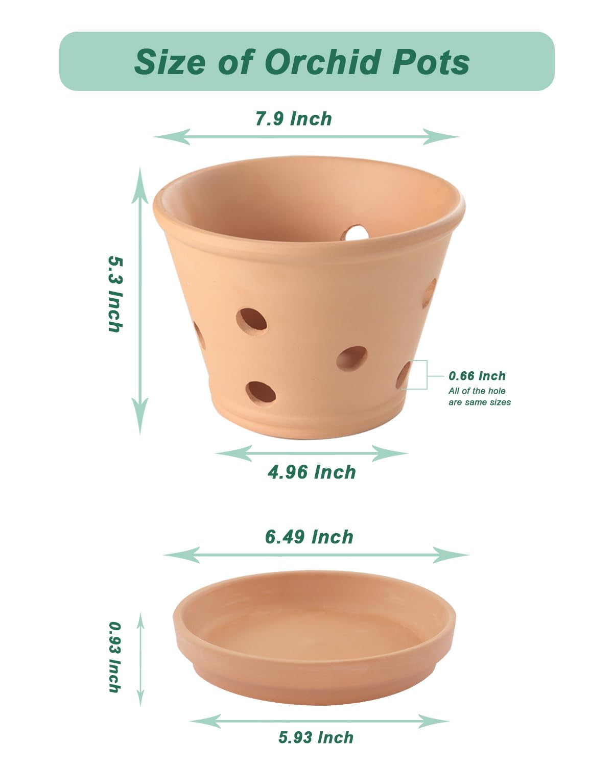 vensovo Terracotta Orchid Pots with Holes and Saucers - Clay Orchid Planter Pots for Repotting, Plant Flower Pots for Orchid Indoor and Outdoor Promotes Air Circulation