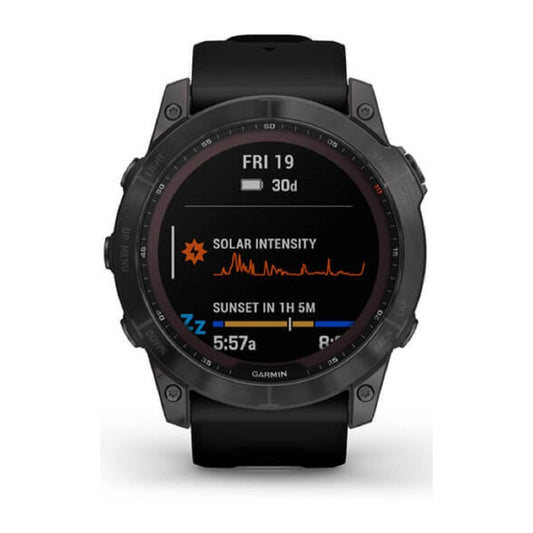 Garmin 010-02541-10 fenix 7X Sapphire,Larger adventure smartwatch, Solar Charging Capabilities, rugged outdoor GPS watch, touchscreen, wellness features, Carbon Gray DLC Titanium with Black Band